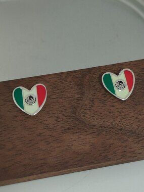 Mexico Flag Earring Heart Stud Earrings Exclusive Designed S925 Silver with box